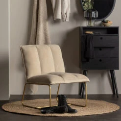 WOOOD Fauteuil Zand Ribstof Met Goud -Meubelverkoop woood fie fauteuil zand ribstof met goud 07 1