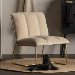 WOOOD Fauteuil Zand Ribstof Met Goud