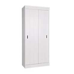 WOOOD Witte Kast Met Schuifdeuren -Meubelverkoop woood row witte opbergkast in grenen 02