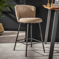 Boucle Barkruk Met Ronde Rugleuning -Meubelverkoop zandkleur barkruk met ronde rugleuning curve giani 01 1