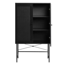 Zwarte Wandkast Met Rotan -Meubelverkoop zwarte wandkast met rotan bodio pose 03